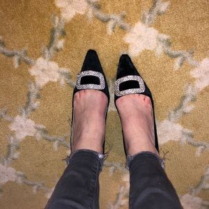 Manolo Blahnik Fodera Rose Black Suede Pumps